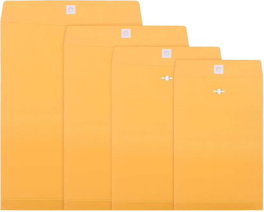 Frienda 4 Sizes Clasp Envelopes Kraft Paper Catalog Clasp Envelope with Closure for Filing, Storing or Mailing Documents, 50 Pieces(6 x 9 In, 9 x 12 In, 10 x 13 In, 12 x 15.5 In,Yellow)