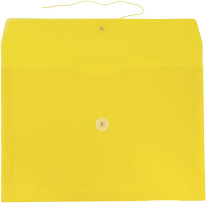 JAM PAPER Plastic Envelopes with Button & String Tie Closure - Letter Booklet - 9 3/4 x 13 - Yellow - 12/Pack