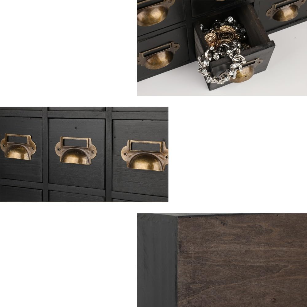 Apothecary Drawers Card Catalog Cabinet with 14 Drawers Wooden Card Catalog Wooden Storage Box for Desktop Organizer (Black)