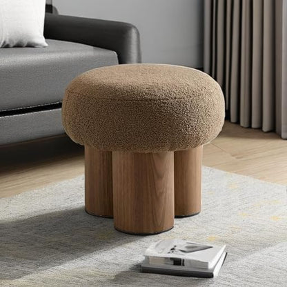 MEETAKING Small Round Foot Stool, Teddy Fabric Footrest Ottoman Stool with Non-Skid Legs, Modern Footstools Step for Couch, Desk, Office, Living Room (Brown)