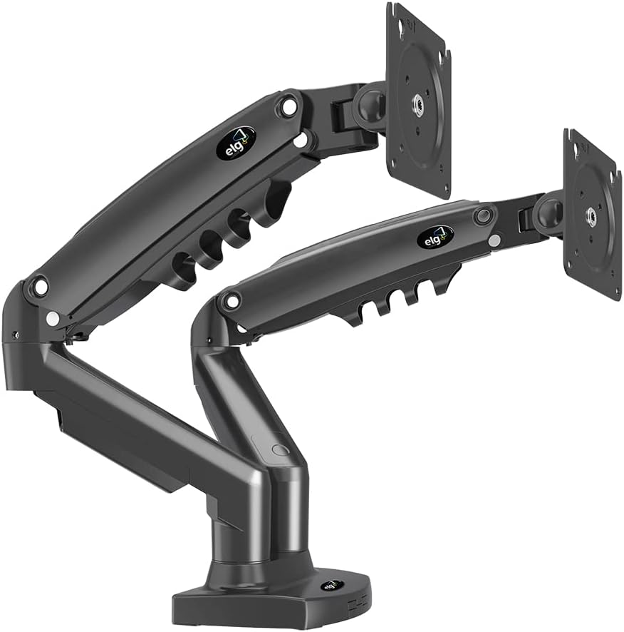ELG Full Motion Swivel Dual Monitor Desk Mount Stand Gas Spring for Two Screens 17” to 35'' (4.4lbs to 19.8lbs Load for Each Display), Computer Monitor Stand F160N, Black