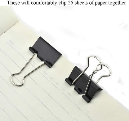 HAHIYO Binder Clips Paper Clamps Spring Steel Sturdy Small 0.98 inches Width 0.37 Inch Capacity No Sharp Edges Heavy Duty Tight Grip Reusable Black Metal Bright Finish for Home Office School 28 Pack