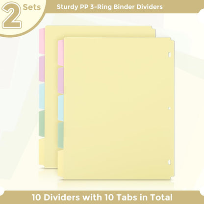 SKYDUE Binder Dividers with Tabs, 5 Tab Dividers, Pack of 2 Sets, 10 Dividers for 3 Ring Binder, Binder Dividers with Write on Tabs for School Office Home