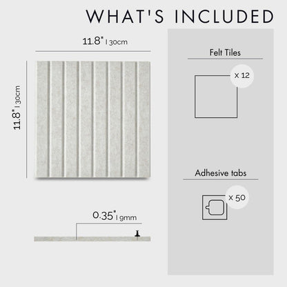 Large Cork Boards for Walls Black Felt Board Alternative - Slat Wall Paneling, Felt Bulletin Board Tiles for Office Decor, Push pin Board Office Wall Organizer -12-Pack (Ivory Tan)