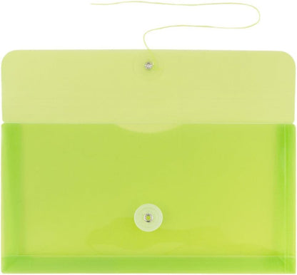 JAM PAPER Plastic Envelopes with Button & String Tie Closure - #10 Business Booklet - 5 1/4 x 10 - Lime Green - 12/Pack