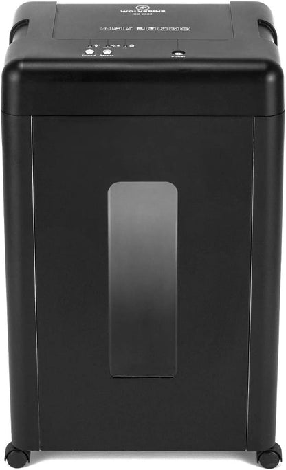 WOLVERINE 15-Sheet Super Micro Cut High Security Level P-5 Heavy Duty Paper/CD/Card Shredder for Home Office, Ultra Quiet by Manganese-Steel Cutter and 8 Gallons Pullout Waste Bin SD9520 (Black ETL)