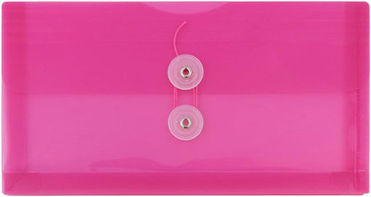 JAM PAPER Plastic Envelopes with Button & String Tie Closure - #10 Business Booklet - 5 1/4 x 10 - Fuchsia Pink - 12/Pack