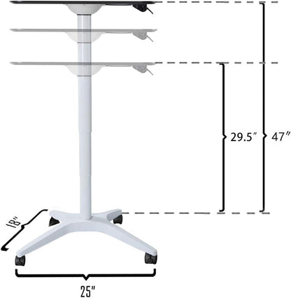 Mobile Standing Desk,Pneumatic Height Adjustable Laptop Desk, Mobile Laptop Desk with Wheels, Height Adjustable from 29.5'' to 47'',White