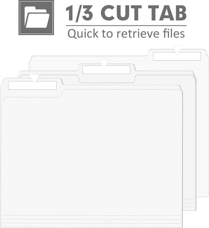 File Folder, PANDRI 120 Pack File Folder, 1/3 Cut Tab, Letter Size, Filing Folder for Office School Business, White