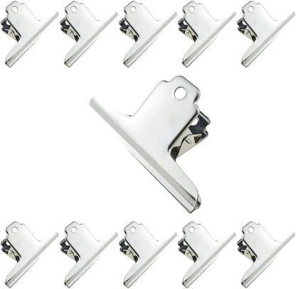HAHIYO 4inch Silver Bulldog Clips Metal File Hinge Binder Clamps Save Space Strong Spring Jaws Rock Solid Grip Book Lay Flat Deburred Edge for Hang Photos Wall Grid Dog Food 11PCS