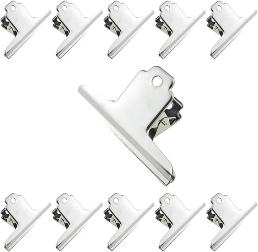 HAHIYO 4inch Silver Bulldog Clips Metal File Hinge Binder Clamps Save Space Strong Spring Jaws Rock Solid Grip Book Lay Flat Deburred Edge for Hang Photos Wall Grid Dog Food 11PCS