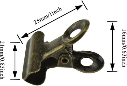 HAHIYO 0.87inch Brown Bulldog Clips Metal File Hinge Binder Clips Clamps Save Space Strong Spring Jaws Rock Solid Grip Book Lay Flat Deburred Edge for Hang Photos Wall Grid Dog Food 30PCS