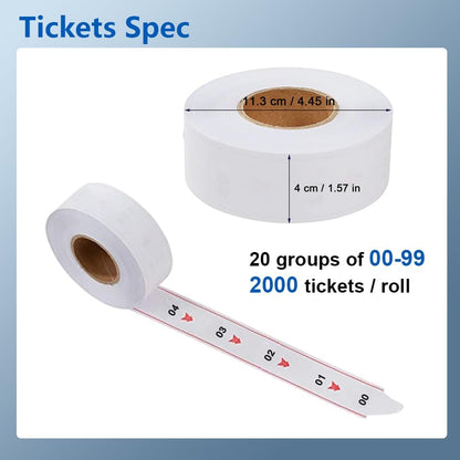 2 Digit Take a Number System Ticket Dispenser with Counter Stand and 1 Roll Queue Ticket 2000 Tickets for Queue Call System (K-T-2-ES)