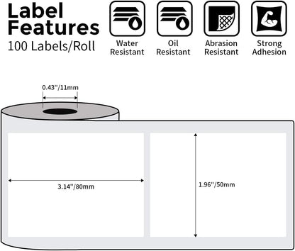 Phomemo 3 Roll 1.96" x 3.14" Multi-Purpose Thermal Label Compatible with M110/M220/M108/M250/M260/ M150/ M120/M200/M221 Printer,100 Labels/Roll,for Barcode,Name,Address,Labeling,Mailing,Business