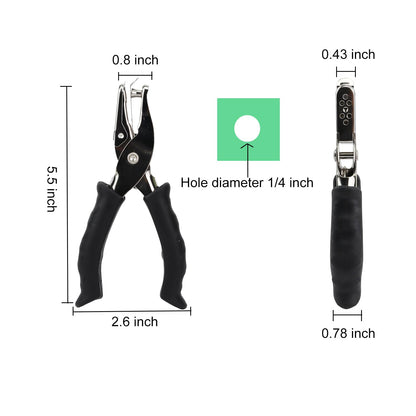1/4” Circle Shaped Hole Puncher,Handheld Single Hole Punch with Black Soft Grip Handle,One Hole Paper Punch for Paper Crafts Tag in Home, Office, Classroom.