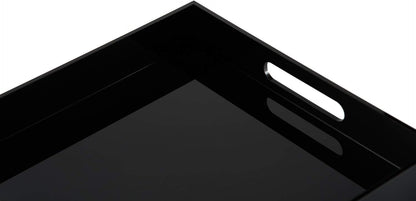Glossy Black Sturdy Acrylic Serving Tray with Handles-10x10Inch-Serving Coffee,Food,Breakfast,Butler-Kitchen Countertop Tray-Makeup Drawer Organizer-Vanity Table,Ottoman Tray-Decorative Tray