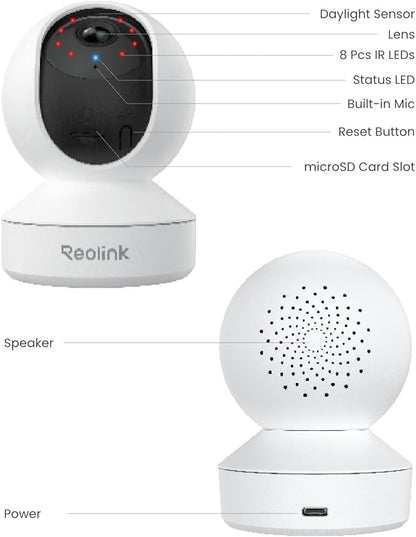 REOLINK 4MP Indoor Security Camera E1, Plug-in 2.4G Wireless WiFi 6 for Baby/Pet Monitor with Phone app, 360 Degree Dog Camera with Person/Pet Detection, Night Vision, 2-Way Talk, Local Storage