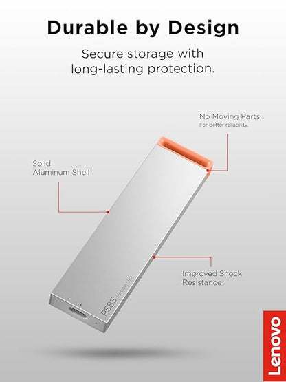 Lenovo PS8S 1TB Portable SSD, Up to 1050MB/s Read, 1000MB/s Write, USB 3.2 USB-C, Slim Lightweight (40g) Aluminum Body, Reliable Storage for PC/Mac & Android
