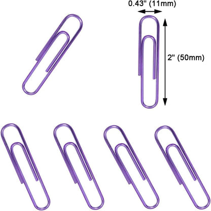 Vinaco Purple Jumbo Paper Clips, 100 Pack, 2 Inch (50 mm), Durable & Rust Resistant, Great for Office, School and Personal Use
