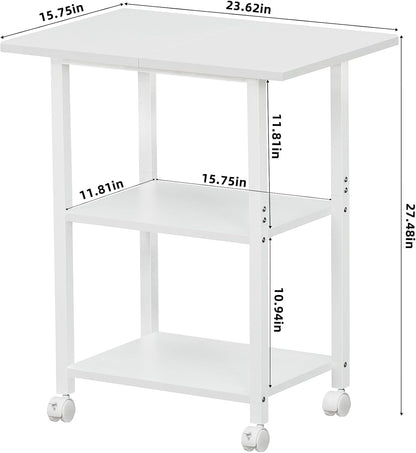 Lerliuo 3-Tier Printer Stand, Industrial Mobile Printer Table with Storage Shelf and Steel Frame, Rolling Printer Cart Holder with Lockable Wheels for Home, Office (White)
