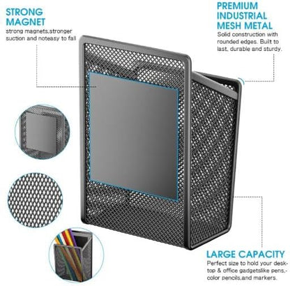 LUCYCAZ Magnetic Pen Holder - Single Magnetic Pencil Locker Holder Organizer, Strong Magnets Mesh Marker Holder Pen Basket for Whiteboard, Refrigerator and Locker