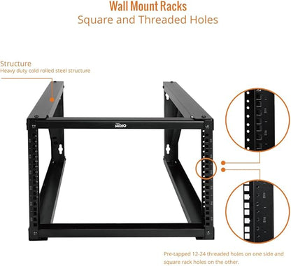 Tecmojo 6U Wall Mount Rack, Wall Mount Network Rack 24.8in Depth, Open Frame Server Rack for 19in IT/AV/Data/Home Equipment, Black