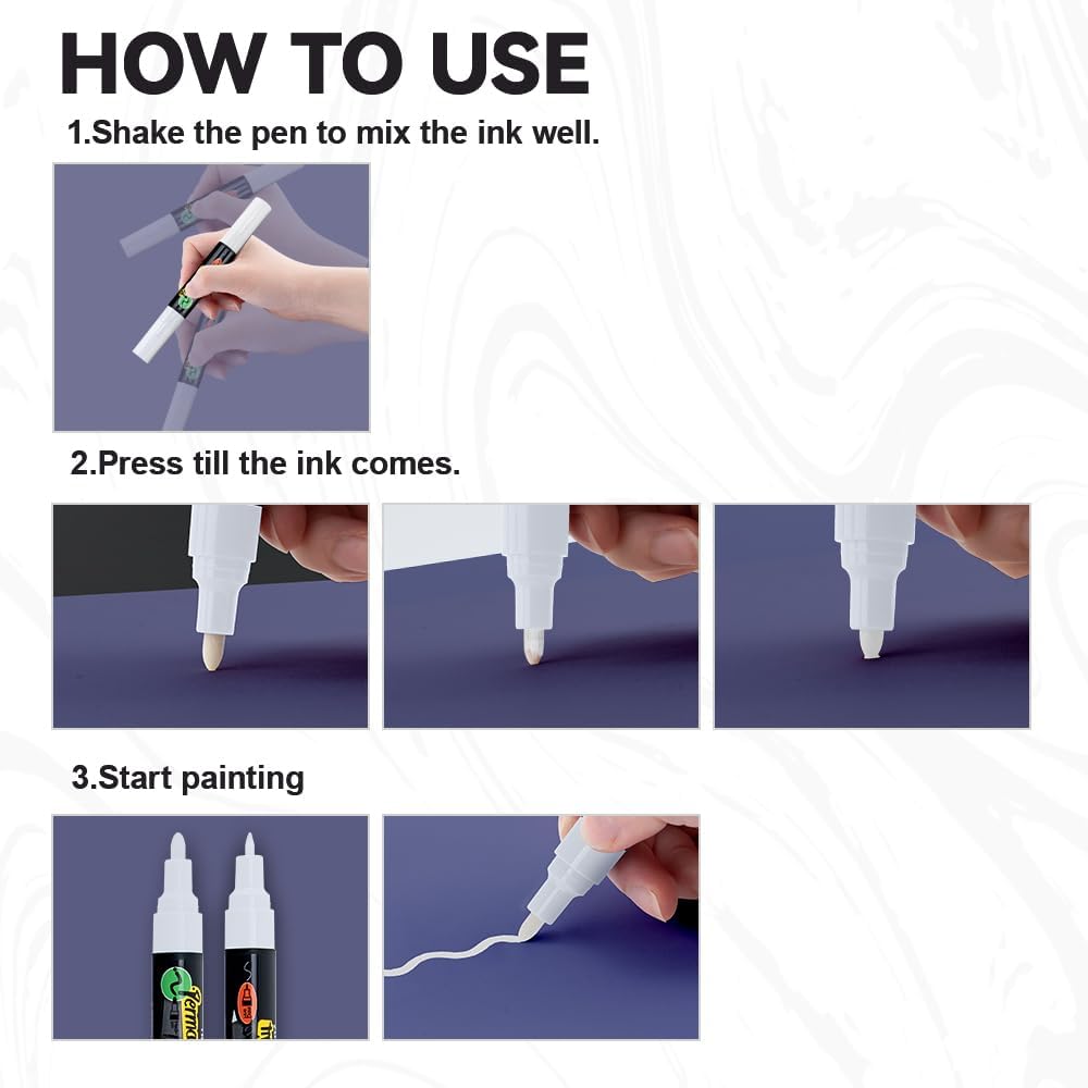 TRANSON Black and White Dual-tip Permanent Paint Markers Oil Based Waterproof