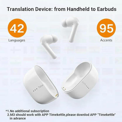 Timekettle M3 3 in 1 Language Translation Earbuds,43 Languages & 96 Accents, Offline Translator, No Subscription,for Exploring Expat Life Freely, APP Compatible with iOS & Android