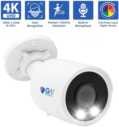 GW 4K Outdoor Indoor Face Recognition/Human/Vehicle Detection Security Camera System, 64 Channel 8MP NVR, 48 x 4K Smart AI IP Microphone Bullet Camera, Video & Audio Recording, 24TB Pre-Installed HDD