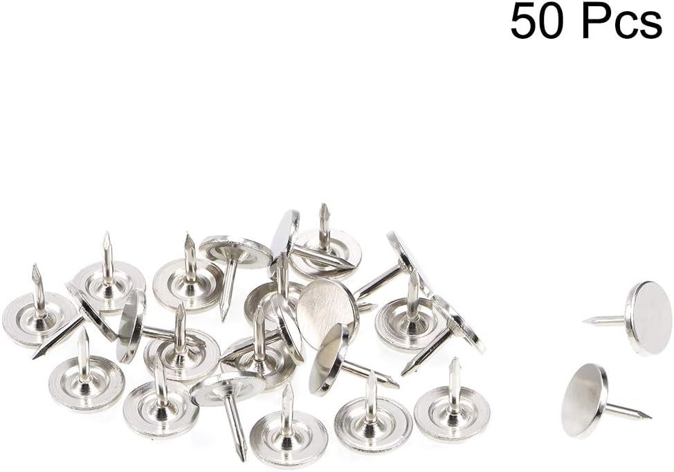 uxcell Upholstery Nails Tacks 9.5mmx10mm Flat Head Furniture Nails Pins Silver Tone for Furniture Sofa Headboards, 50 Pcs