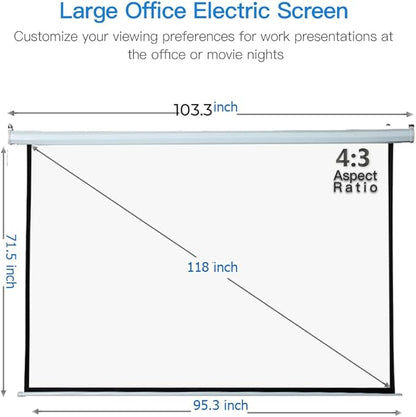 Auto Motorized Projector Screen with Remote Control, 120 inch, 4:3 Aspect Ratio, Wall/Ceiling Mounted Electric Movie Screen Wrinkle-Free, Great for Home Office Theater TV, Silver