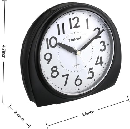 5.5" Large Analog Alarm Clock Silent Non Ticking, Gentle Wake, Beep Sounds, Increasing Volume, Battery Operated Snooze and Manual Light, Easy Set, Black (Best for Elder)
