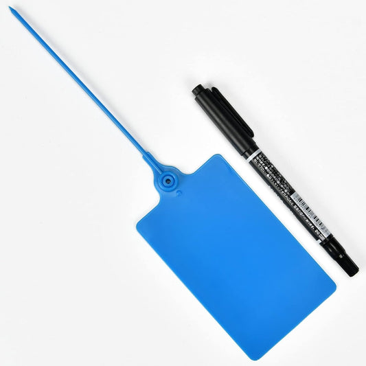 100 Plastic Tags Shipping Tags Water Proof Tags for Labeling Shipping Labels Security Seals Writable Marker Ties Hanging Tags Storage Tag with One Marker Pen (Navy Blue)