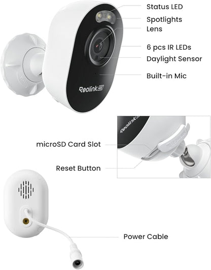 REOLINK 4K Outdoor Security Camera, 2.4/5GHz Wi-Fi 6, AI Detection, Spotlight Color Night Vision, 24/7 Recording, No Monthly Fees, Corded Wireless WiFi Security Camera, Weatherproof, Lumus Pro