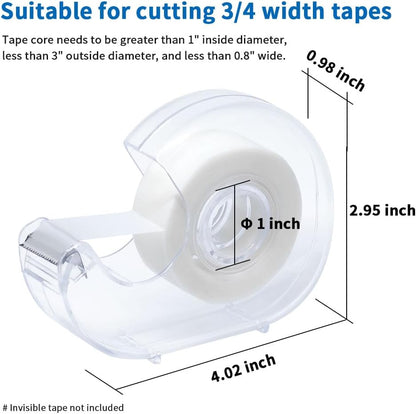 Hand Use Desktop Tape Dispenser, Transparent Plastic Lightweight and Portable Refillable Dispenser for 3/4" Tape, 1 Pack