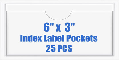 Origin-Joy 25 PCS Self-Adhesive Index Label Pockets, Clear Plastic Peel & Stick Card Holders with Top Open for Loading (6 x 3 inch)