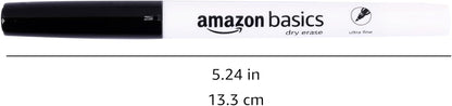 Amazon Basics Low Odor Ultra Fine Tip Dry Erase White Board Markers, Black, 12-Pack