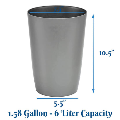 HOLDN’ STORAGE Small Trash Can - 1.58 Gallon Open Top Waste Bin, Compact Waste Can Perfect for Bathroom, Kitchen, Office, Dorm - Durable Garbage Can - Silver Brushed