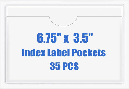 Origin-Joy 35 PCS Self Adhesive Index Card Pockets with Top Open, Clear Plastic Label Holder for Notes, Library and Business, Adhesive Pockets & Card Holder (6.75 x 3.5 inch)