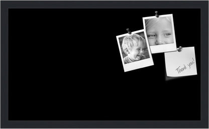 PinPix 24x14 Inch Cork Bulletin Board. This Decorative Framed Pin Board Comes with Solid Black Design and a Satin Black Frame. Ideal for Home Office Decor or Message Board (PinPix-622)