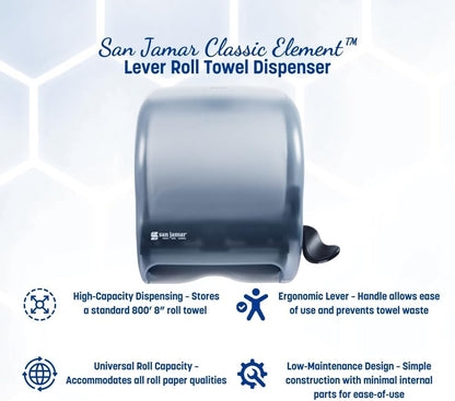 San Jamar Classic Element Paper Towel Dispenser Fits All Core Sizes with Lever for Bathroom, Kitchens, and Restaurants, Plastic, 8.5 x 12.5 x 12.75 Inches, Arctic Blue
