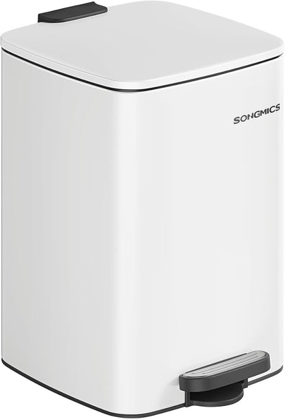 SONGMICS Kitchen Trash Can, 5.2-Gallon (20 L) Trash Bin, Stainless Steel Garbage Can, with Inner Bucket, Soft Close and Stays Open, Cloud White ULTB592W01