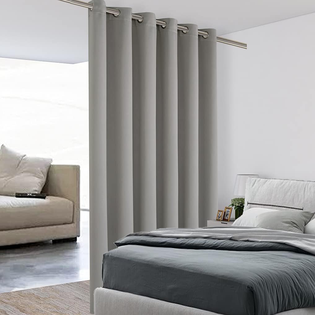 BONZER Room Divider Curtain Total Privacy Wall Wide Grommet Room Darkening Curtains for Patio Sliding Glass Door, 96L x 70W Inch (8L x 5.8W ft), 1 Panel, Silver