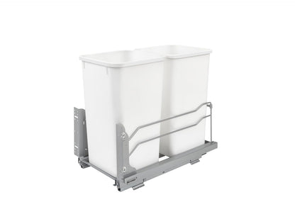 Rev-A-Shelf Double Pull-Out Trash Can for Under Kitchen Cabinets 27 Quart 12.5 Gallon with Soft-Close Slides, White, 53WC-1527SCDM-211