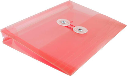 JAM PAPER Plastic Envelopes with Button & String Tie Closure - Index Size - 5 1/2 x 7 1/2 - Pink/Light Red - 12/Pack