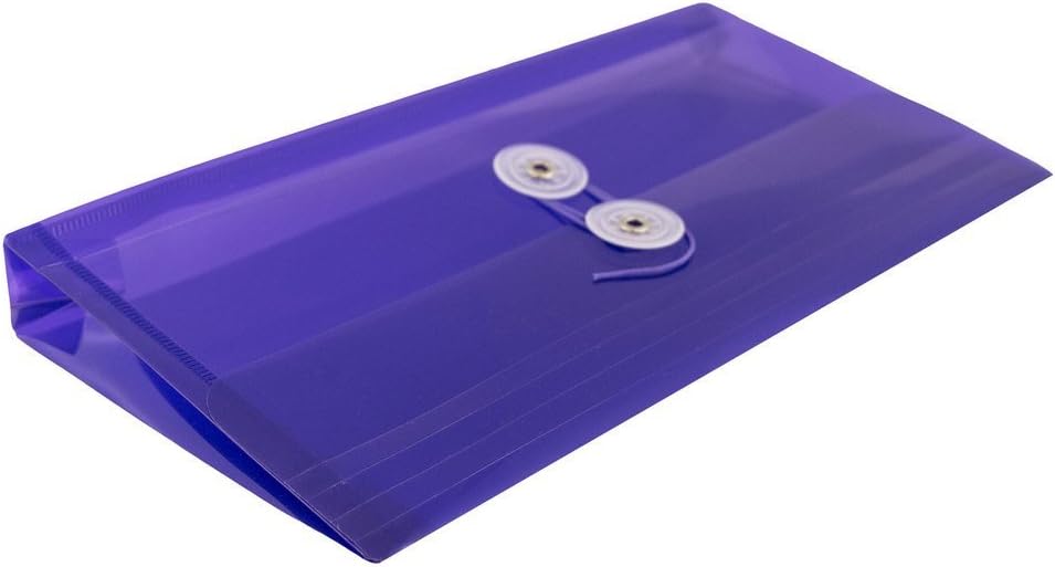 JAM PAPER Plastic Envelopes with Button & String Tie Closure - #10 Business Booklet - 5 1/4 x 10 - Purple - 12/Pack