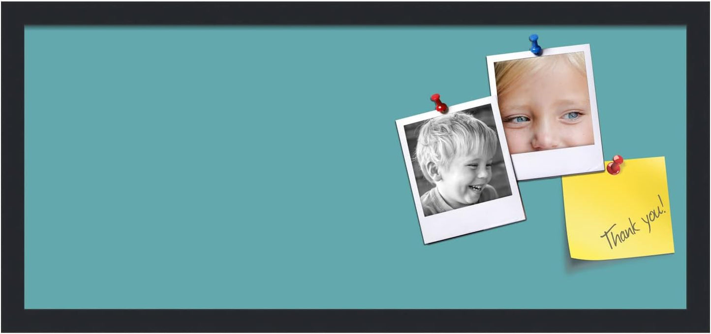 PinPix 28x12 Inch Cork Bulletin Board. This Decorative Framed Pin Board Comes with Aqua Pastel Design and a Satin Black Frame. Ideal for Home Office Decor or Message Board (PinPix-1806)