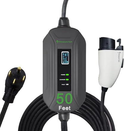 PRIMECOM Level 2 Electric Vehicle (EV) Charger (220V / 240Volt, 16Amp) Portable EVSE Smart Electric Car Charger, 30', 40', and 50 Feet Lengths (NEMA 14-50P, 50 Feet)