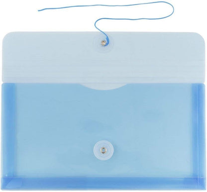 JAM PAPER Plastic Envelopes with Button & String Tie Closure - #10 Business Booklet - 5 1/4 x 10 - Blue - 12/Pack
