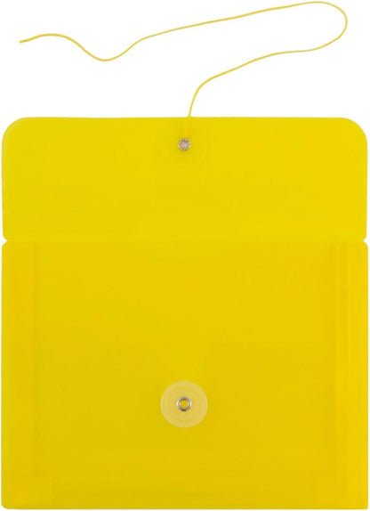 JAM PAPER Plastic Envelopes with Button & String Tie Closure - Index Size - 5 1/2 x 7 1/2 - Yellow - 12/Pack